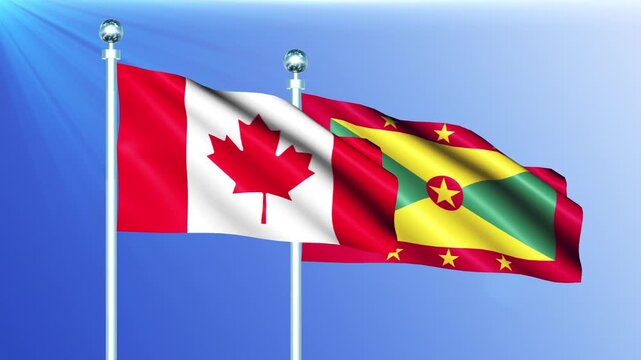 Grenada and Canada National Flag Waving on Pole Loop