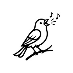 Fototapeta premium Black and white line art bird singing on branch minimalist vector illustration