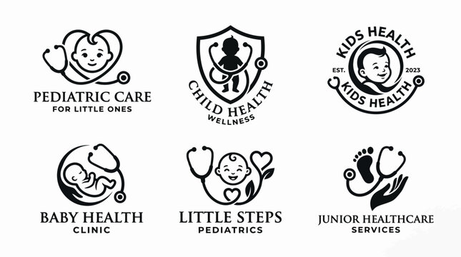 Pediatric care logos for health clinics.