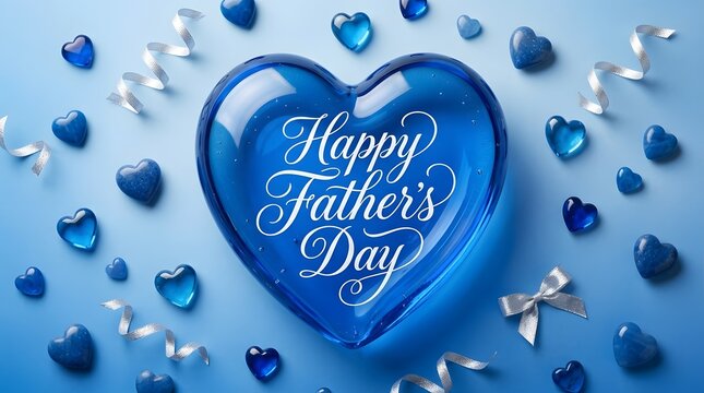 Happy father's day blue heart greeting card
