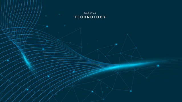 Abstract blue technology background with glowing wave lines futuristic digital network design style