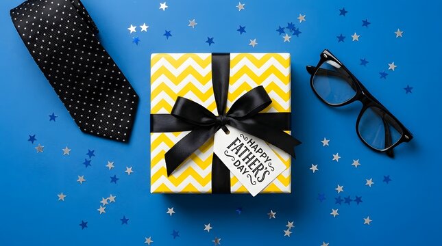 Father's day gift ideas with yellow and white chevron box and accessories