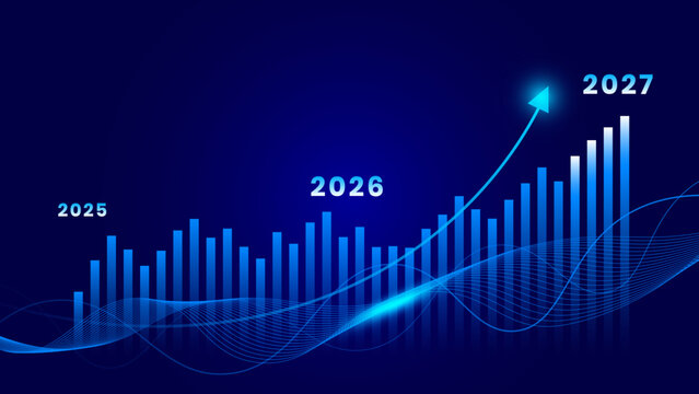 Blue Stock Market Growth Chart with Rising Business Analytics Graph and Financial Data Visualization