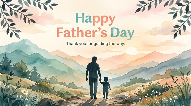 Heartwarming father's day card with silhouette of father and child