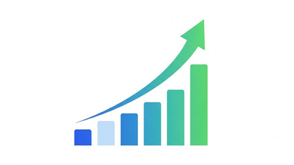Fototapeta premium Growing Bar Chart with Upward Arrow in Blue and Green Colors Representing Business Growth