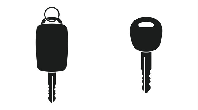 Two car keys with keychains and serrated blades black silhouette