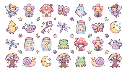 Obraz premium Whimsical magical forest creatures in pastel colorful illustration for childrens book