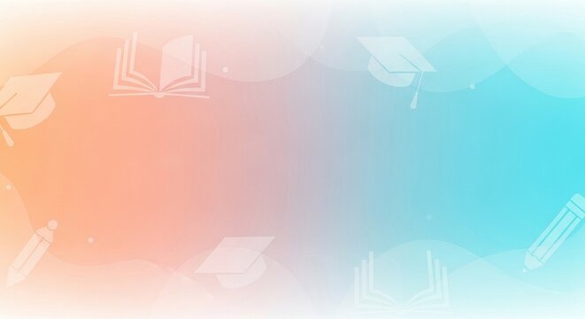 Education icons float gently over a soft pastel gradient background to symbolize academic learning and school environments for modern classroom or marketing materials.