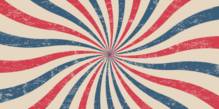 Vintage grunge red and blue radial lines background Rectangle fight stamp for card Retro graphic circus vector texture
