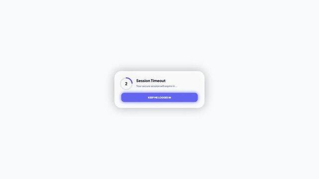 Session Timeout Warning Alert Popup Card Countdown with Neumorphic Action Button