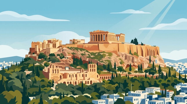 Acropolis of Athens Greece illustration ancient citadel cityscape
