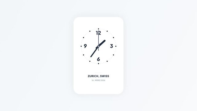 Zurich Switzerland Time Zone Minimalist Round Analog Wall Clock App Interface Animation