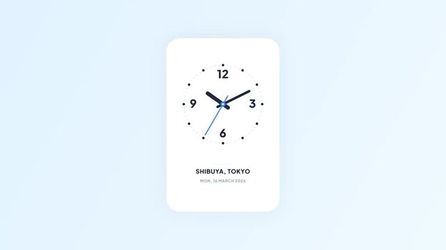 Tokyo Japan Time Zone Minimalist Round Analog Wall Clock App Interface Animation