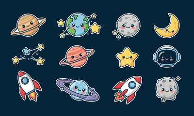 Cute cartoon space stickers for kids and teens © RASEL