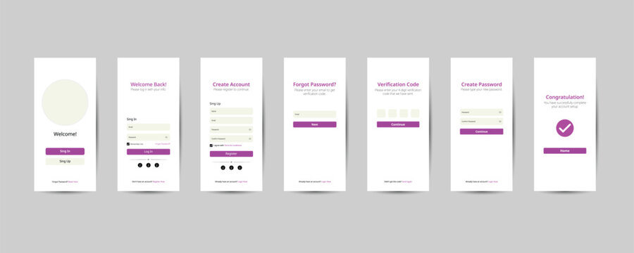 Mobile App UI Kit Login Signup Screen Modern Purple Interface Design Template