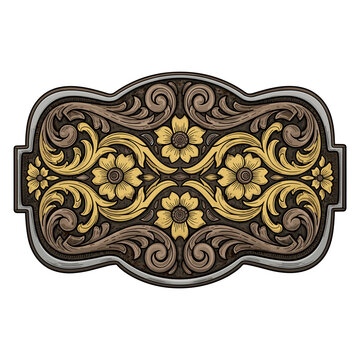 Decorative Rectangular Western Buckle with Floral Pattern