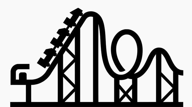 Rollercoaster ride icon, thrilling amusement park attraction, capturing the excitement of loops, drops, and high-speed fun.