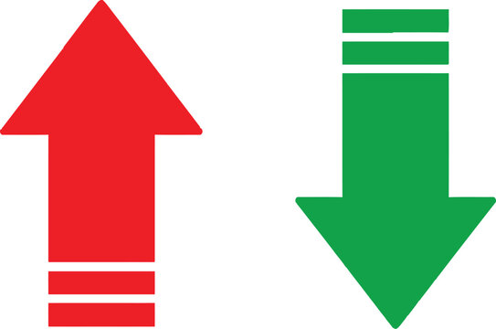 Red arrow pointing up and green arrow pointing down with stripes graphic design elements Vector