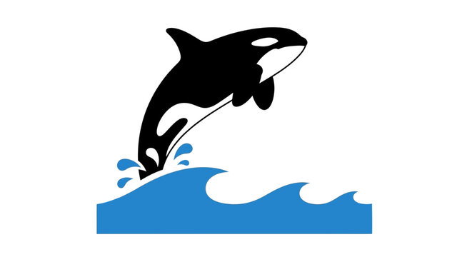 Flat Vector Killer Whale Orca Jumping Wave Icon