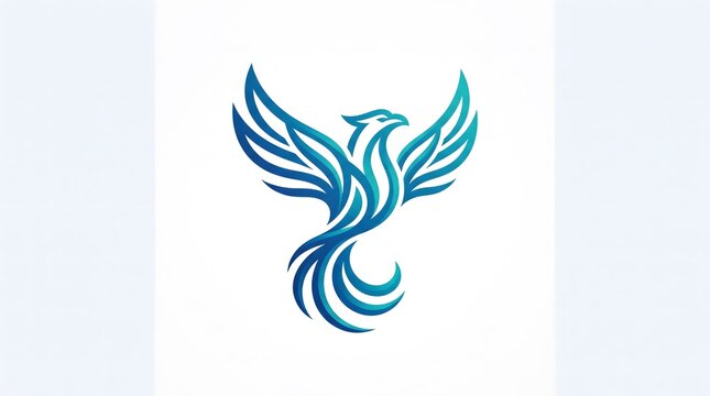 Elegant blue and turquoise phoenix vector logo icon