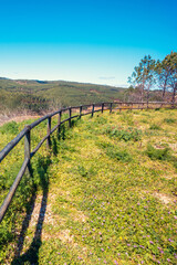 Fototapeta premium The resting place with a beautiful view of the mountain near the Zezere river. Ferreira do Zêzere, Portugal