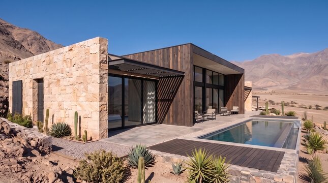 Residencia de lujo minimalista con piscina en un paisaje des&eacute;rtico monta&ntilde;oso