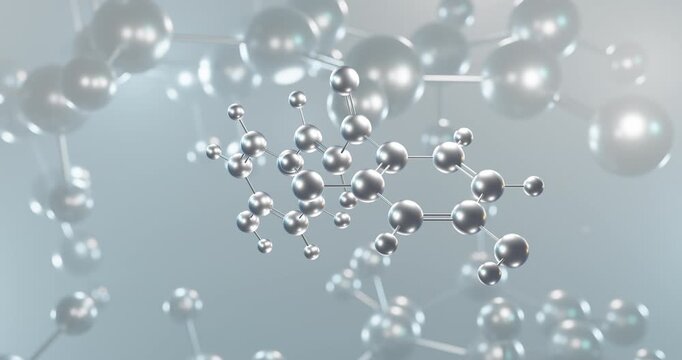 Isoliquiritigenin rotating 3d molecule, molecular structure of antioxidant flavonoid compound seamless video

