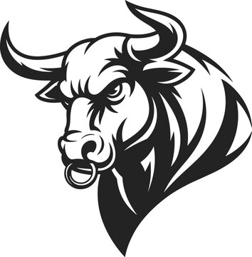 Bull head mascot logo illustration, aggressive wild animal emblem vector isolated black tattoo design style