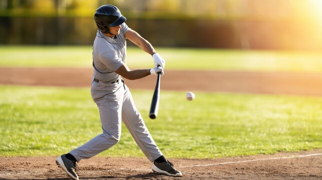 Baseball player swinging bat on field during practice