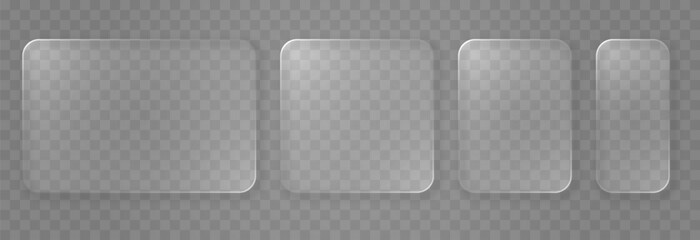 Obraz na płótnie Canvas Set of glass elements in different shapes in glassmorphism style. Liquid glass effect PNG. Glass panels with liquid glass effect.