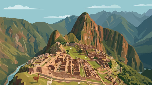 Machu Picchu ancient Inca city Peru mountains landscape