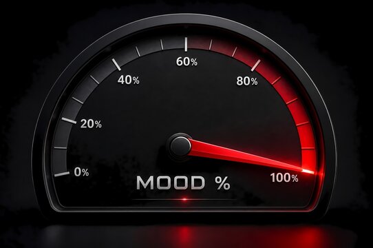 Mood gauge indicator dial pointing at one hundred percent