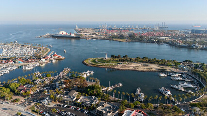 Drone view of Long Beach California harbor with marina bay and port © Viola