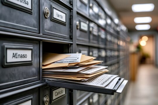 Mailbox full of envelopes and papers receiving correspondence