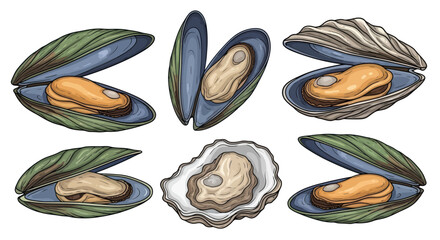 Mussels and Oyster Clipart Set © wdflm