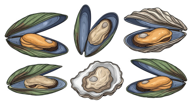 Mussels and Oyster Clipart Set