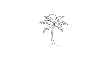 Obraz premium Minimalist line art of a palm tree with coconuts and sun silhouette on white background