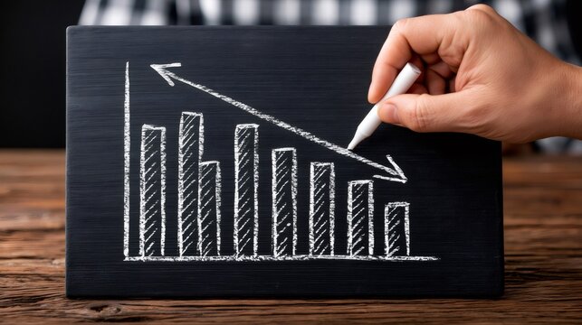 Hand drawing bar chart with decreasing arrow