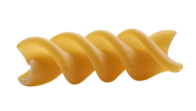 Golden fusilli pasta spiral shape, isolated on transparent background