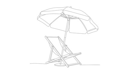 Fototapeta premium Minimalist Line Art: Beach Umbrella and Deck Chair on White Background