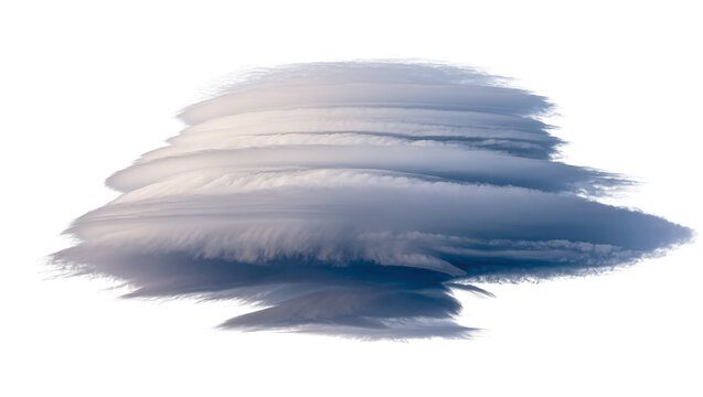 Lenticular cloud formation with layered wisps, isolated on transparent background