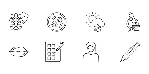 Allergy testing and environmental triggers thin line icon vector illustration set isolated on white background. © suman