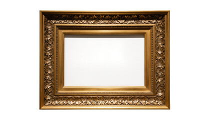 Ornate golden baroque picture frame with intricate carvings, isolated on transparent background © Elena