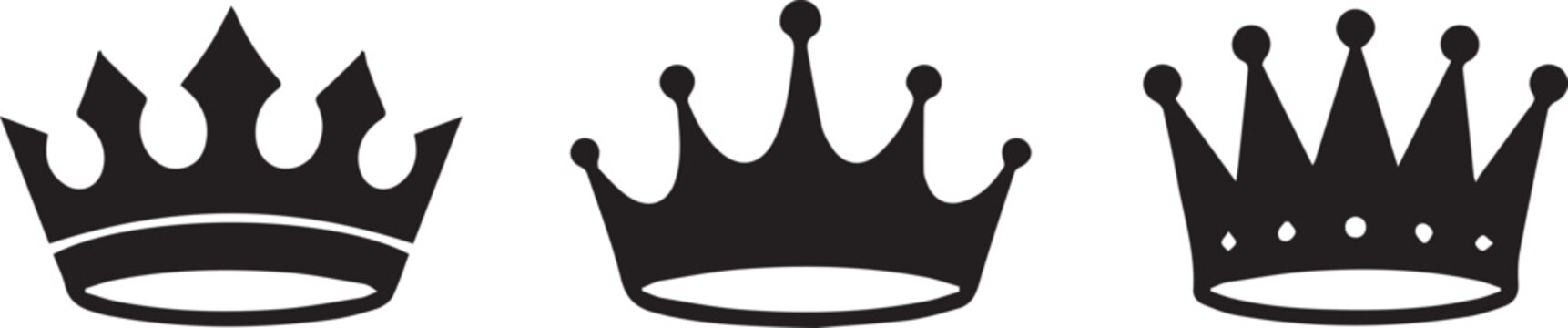 crown royal flat black vector icon set luxury king queen heraldic symbol silhouette badge vip award logo branding premium design