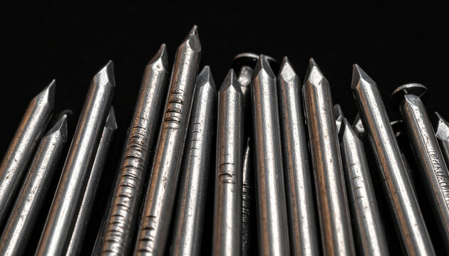 Close up of shiny metal nails