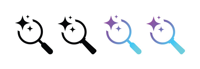 Generate ai with loupe icon set. AI search and analysis icons design. magic sparkle stars symbol. Artificial intelligence technology concept   © Sultana Design