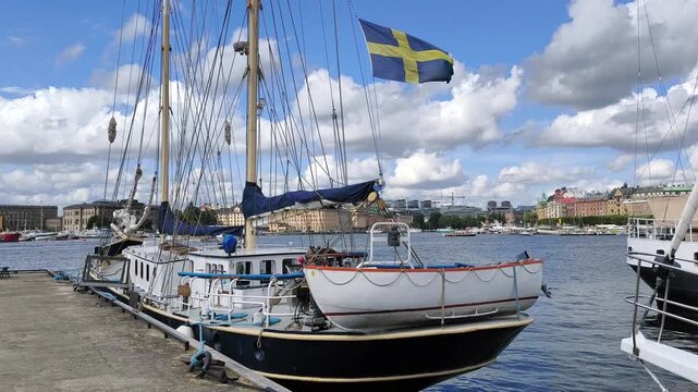 Stockholm, Sweden - August 9th 2024: Boats between Stockholm's islands