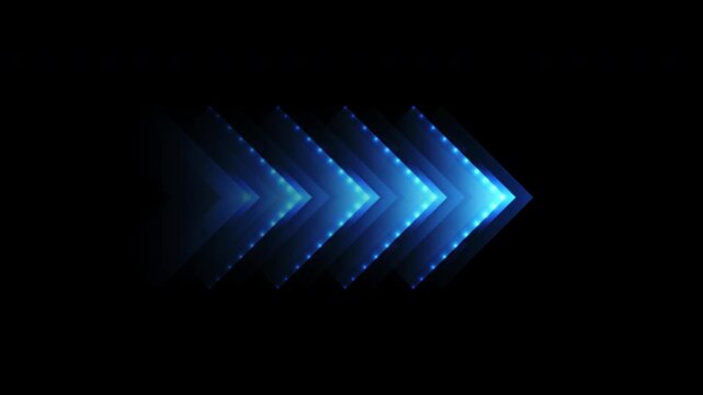 Dynamic blue neon arrow animation with glowing led points on transparent background 4K
