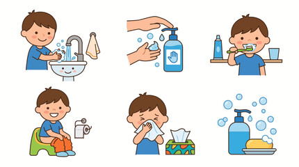 Fototapeta premium Cleanliness Habits for Preschoolers A Visual Guide to Personal Hygiene for Young Children and Kids