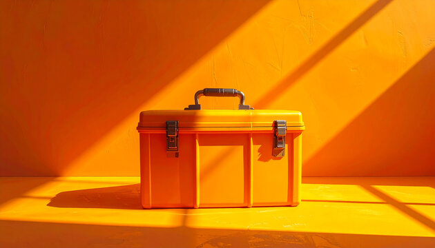 Orange toolbox on a bright orange background